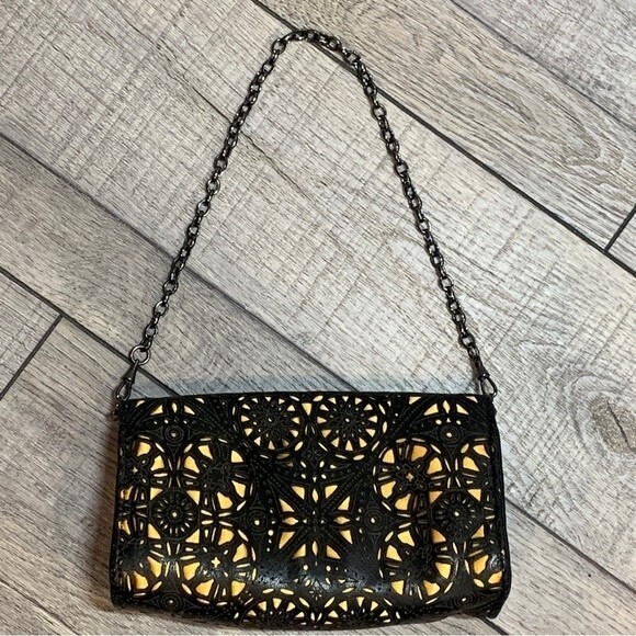 Inge Christopher Charlotte Filligree Black & Gold Leather Clutch - Picture 2 of 10